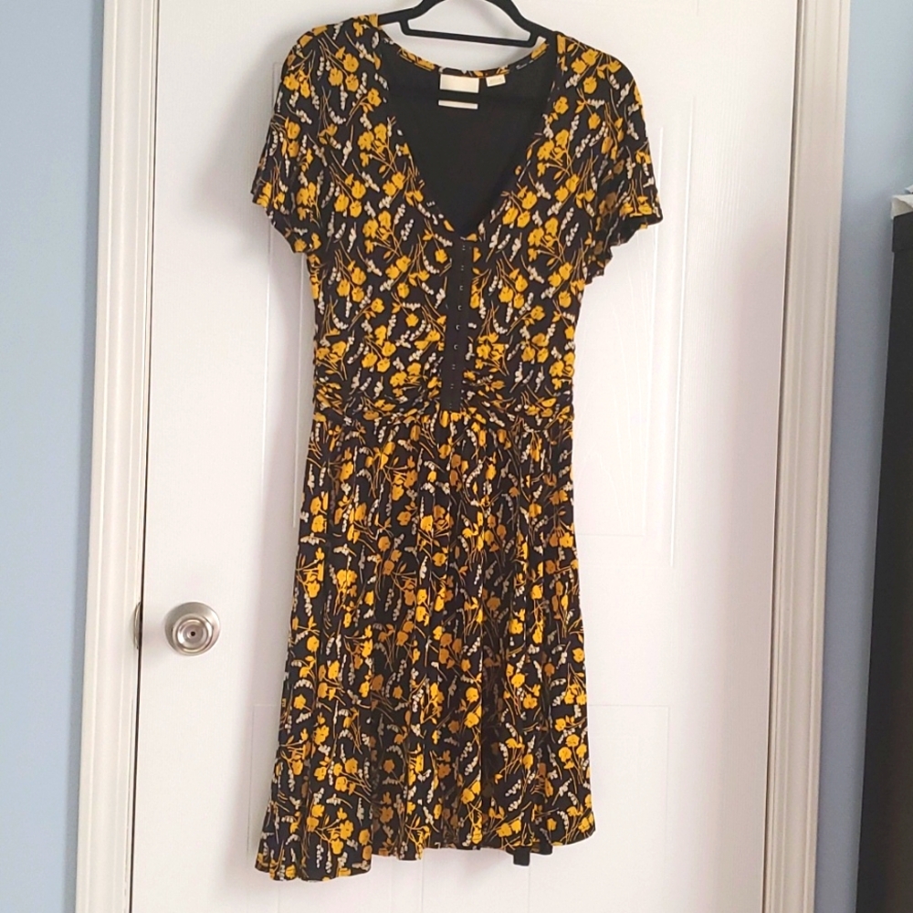 Floral V-Neck Yellow & Black Women's Dress